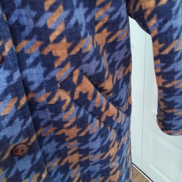 D&CO. QVC XL DOUBLE BREASTED HOUNDSTOOTH SHERPA NAVY COZY WARM POCKETS BUTTONS - Picture 2 of 10